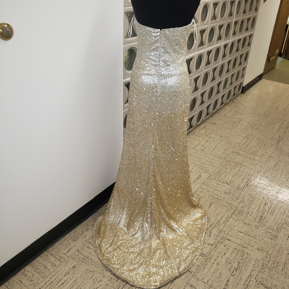 Jovani silver gold ombre liquid beading beaded strapless prom pageant dress 8 cy - Picture 3 of 10